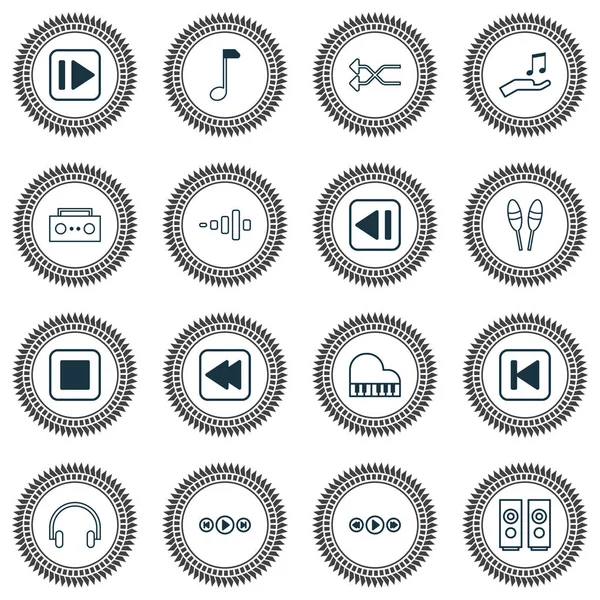 Audio icons set with media player, previous music, rewind music back and other frequency elements. Isolated  illustration audio icons.