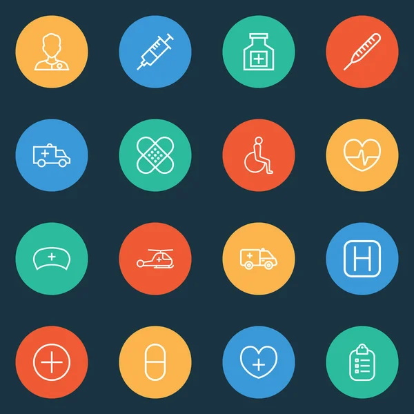 Drug icons line style set with first-aid car, disabled, ambulance and other hospital elements. Isolated  illustration drug icons. — Stock Photo, Image