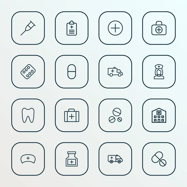 Αντιβιοτικό εικονίδια γραμμή στυλ με βιταμίνη, χάπια, νύχι και άλλα στοιχεία στα αντιβιοτικά. Απομονωμένη εικονογράφηση αντιβιοτικό εικονίδια. — Φωτογραφία Αρχείου