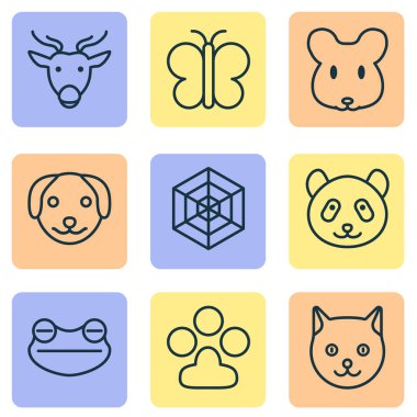 Doğa Icons set ile kedi, geyik, fare ve diğer ayı öğeleri ile. İzole vektör çizim doğa simgeler.