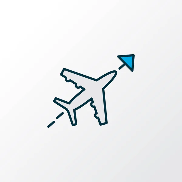 Uçuş yön simgesi renkli çizgi sembolü. Premium kalite izole uçağın rota öğe trendy tarzı.