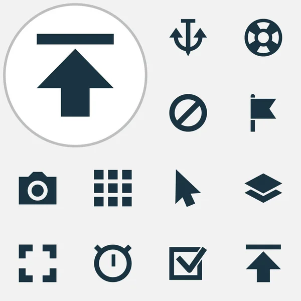 Ícones de interface configurados com câmera, cronômetro, banimento e outros elementos de segundo metro. Ícones isolados de interface de ilustração vetorial . —  Vetores de Stock
