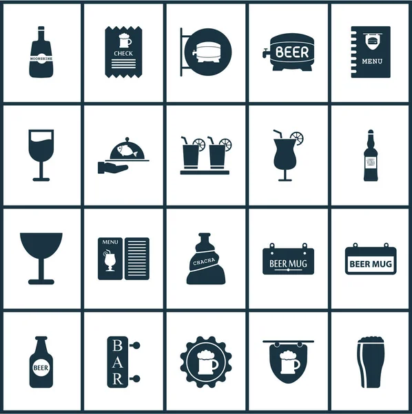 Conjunto de iconos de bebida con margarita, letrero de cerveza, vaso de cerveza y otros elementos de martini. Iconos de bebidas de ilustración vectorial aislado . — Archivo Imágenes Vectoriales