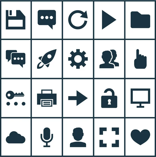 Interface icons set with forward, launch, audio and other printer  elements. Isolated  illustration interface icons.