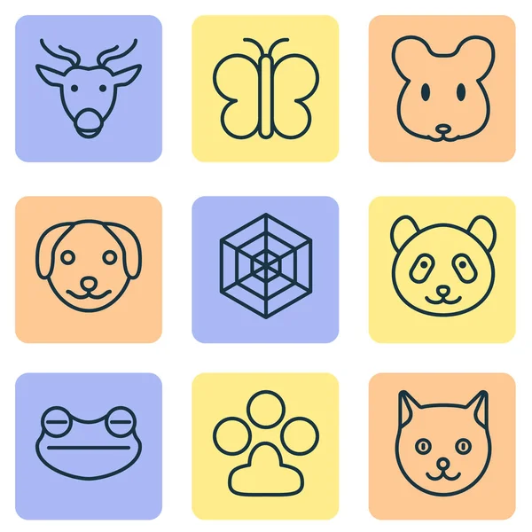 Zwierzê ikony zestaw z kota, jelenia, myszy i innych elementów niedźwiedzia. Ilustracja na białym tle Zwierzê ikony. — Zdjęcie stockowe