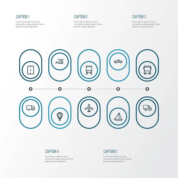 Transportation icons line style set with carriage, way, caravan and other camion elements. Isolated vector illustration transportation icons. — Stock Vector