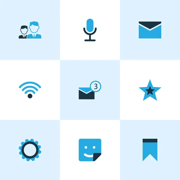 Iconos sociales de color conjunto con compañeros, chat de vídeo, equipo y otros elementos de notificación. Iconos sociales de ilustración aislada . — Foto de Stock