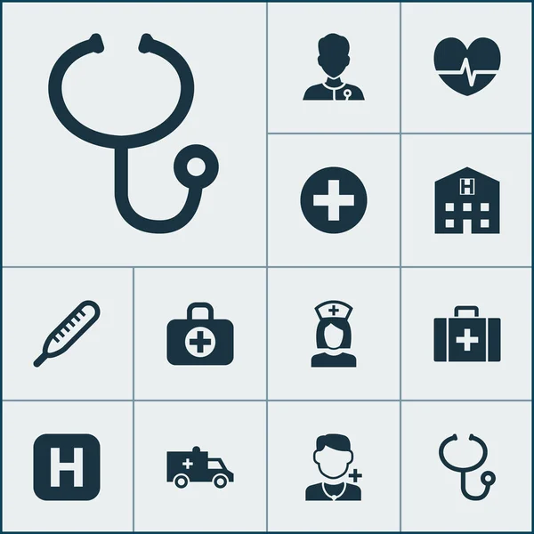 Иконы антибиотиков с врачом, кейсом, медиками и другими элементами ртути. Изолированные иконы антибиотиков . — стоковое фото