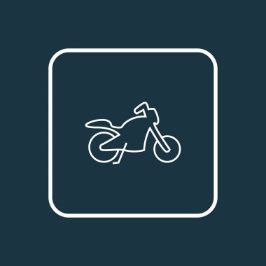 Motosiklet ikonu çizgi sembolü. Moda tarzında birinci kalite izole motosiklet ögesi.