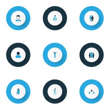 Kişi Icons renkli set çekerek ile sosyal ilişkiler, sevinçli ve diğer öğeleri başvurun. İzole vektör illüstrasyon kişi simgeler.
