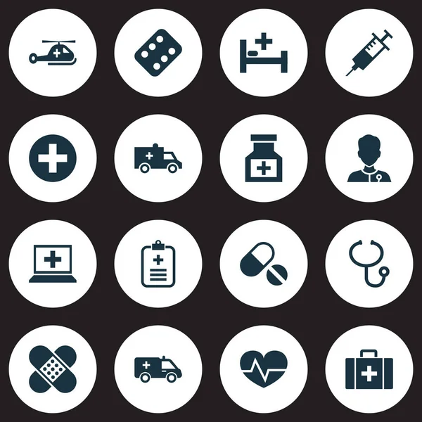 Bilgisayar, tıbbi işareti, veri ve diğer göğüs öğeleri ile tıp Icons set. İzole vektör çizim tıp simgeler.