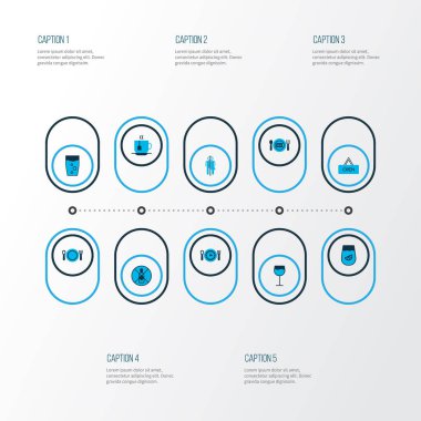 Cafe simgeleri ile wc, set renkli Restoran, açık ve diğer yemek öğeleri. İzole illüstrasyon kafe simgeler.