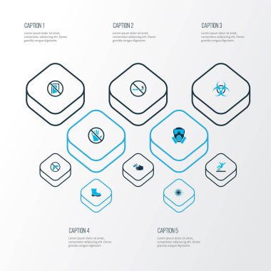 Koruma simgeler kümesi ile renkli durdurmak, koruma, kaygan alanı ve diğer palm öğeleri ayak. İzole illüstrasyon koruma simgeler.