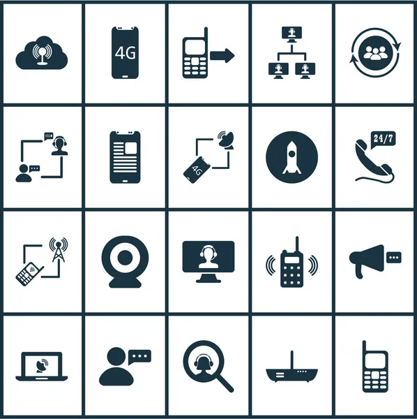 Conjunto de iconos de comunicación con comunicación en línea, teléfono móvil, saliente y otros elementos de aumento. Iconos de comunicación de ilustración aislada . — Foto de Stock