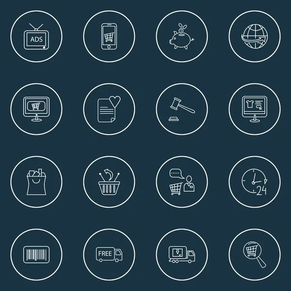 Ecommerce icons line style set with search shop, wish list, worldwide shipping and other package elements. Isolated  illustration ecommerce icons. — Stock Photo, Image