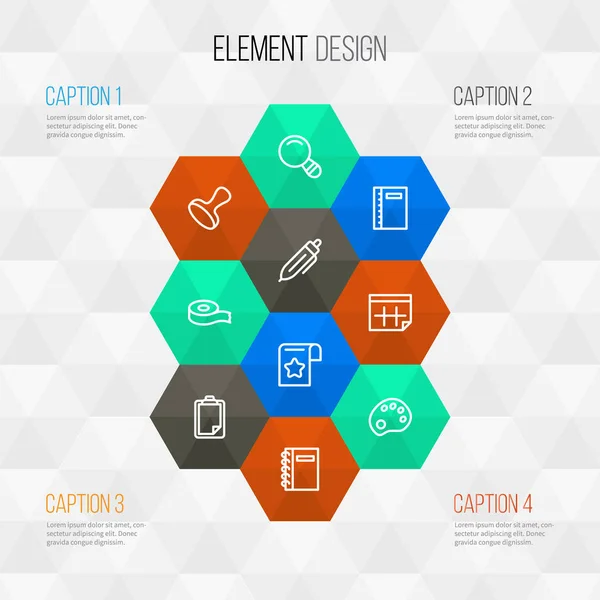 Канцелярские иконки линейного стиля с спиральным блокнотом, штампом, карандашом и другими элементами блокнота. Изолированные иконки иллюстраций . — стоковое фото