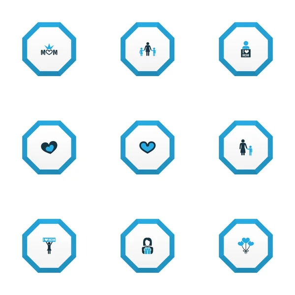 어머니 날 아이콘 컬러 디자인 개념입니다. 장식 같은 9 요소의 설정, 난 엄마와 영혼을 사랑 해요. 사랑, 어머니와 마음에 대 한 아름 다운 기호. — 스톡 사진