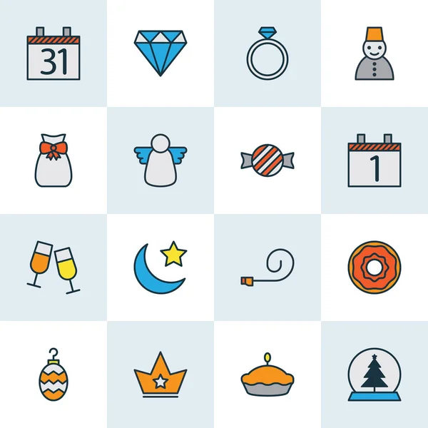 Happy icons colored line set with donut, toffee candy, diamond engagement elements. Isolated  illustration happy icons.