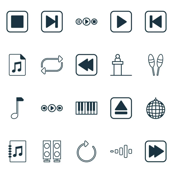 Music icons set with scene, forward music, synthesizer and other dance club elements. Isolated  illustration music icons.