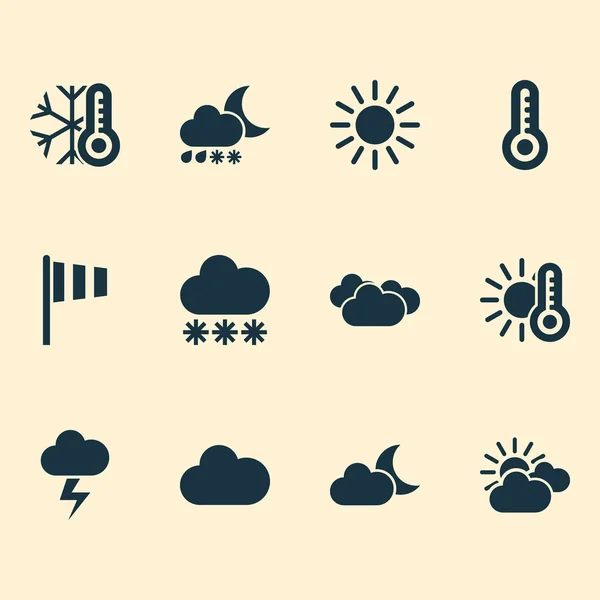 Icone dell'aria impostate con elementi solari, neve, temperatura e altri elementi solari. Isolate icone aria illustrazione . — Foto Stock