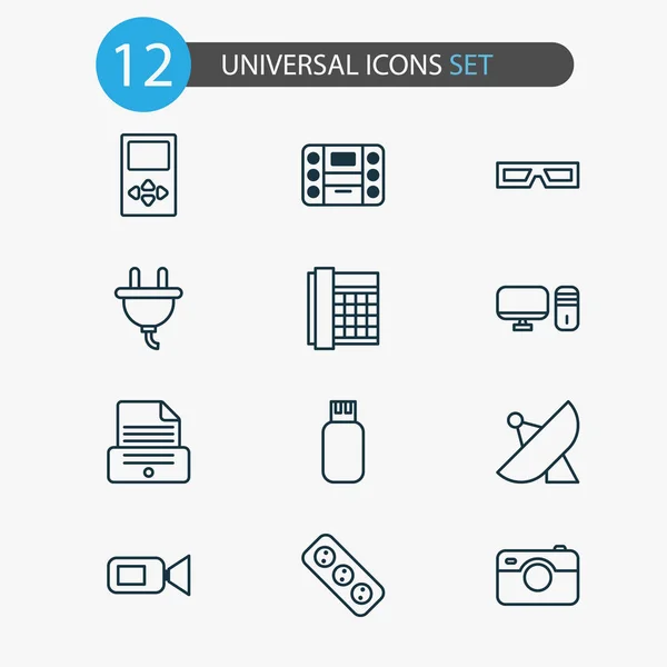 Maskinvara ikoner set med sputnik, videokamera, uttag och andra videokamera element. Isolerade illustration hårdvara ikoner. — Stockfoto