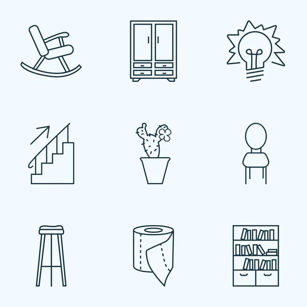 Interior icons line style set with rocking chair, stairs, seat and other tissue roll elements. Isolated  illustration interior icons.