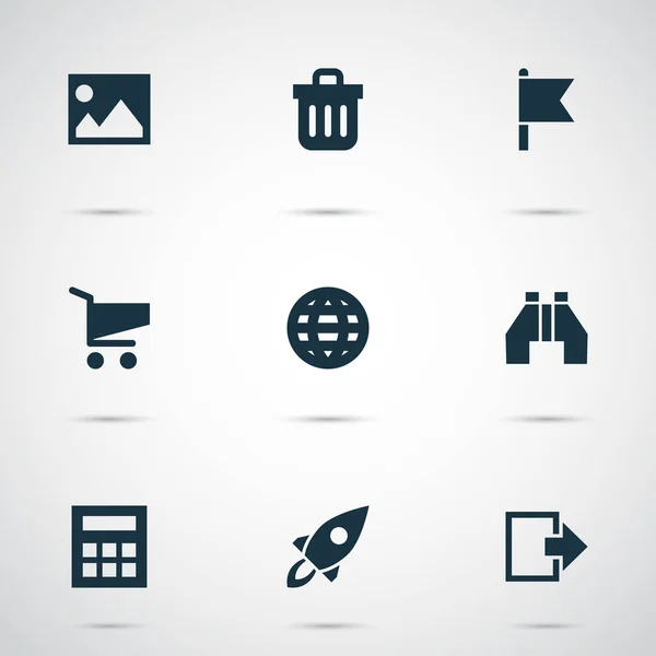 Interface icons set with trash can, calculator, find and other earth  elements. Isolated  illustration interface icons.