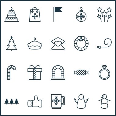 Mutlu simgeler mevcut, flama, tart ve diğer mitten öğeleri ile ayarlayın. İzole vektör çizim mutlu simgeler.