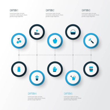 Çiftlik simgeler kümesi süt ile renkli olabilir, sulama olabilir, dirgen ve diğer varil öğeleri. İzole illüstrasyon çiftlik simgeler.