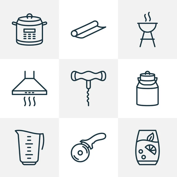 Gastronomy icons line style set with milk can, corkscrew, lemonade and other pressure cooker elements. Isolated  illustration gastronomy icons. — Stock Fotó