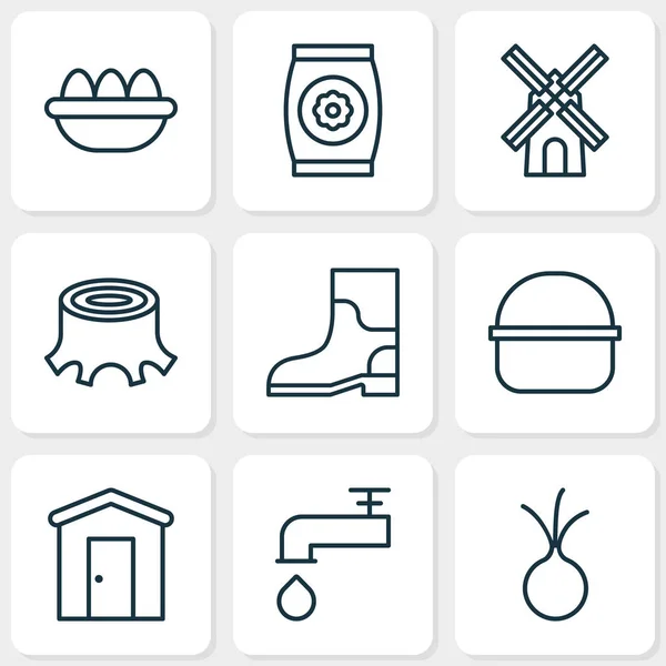 Farm icons set with windmill, barn, eggs and other spigot elements. Isolated  illustration farm icons. — Stok fotoğraf