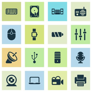 Device icons set with smart watch, keyboard, printer and other mic elements. Isolated  illustration device icons.
