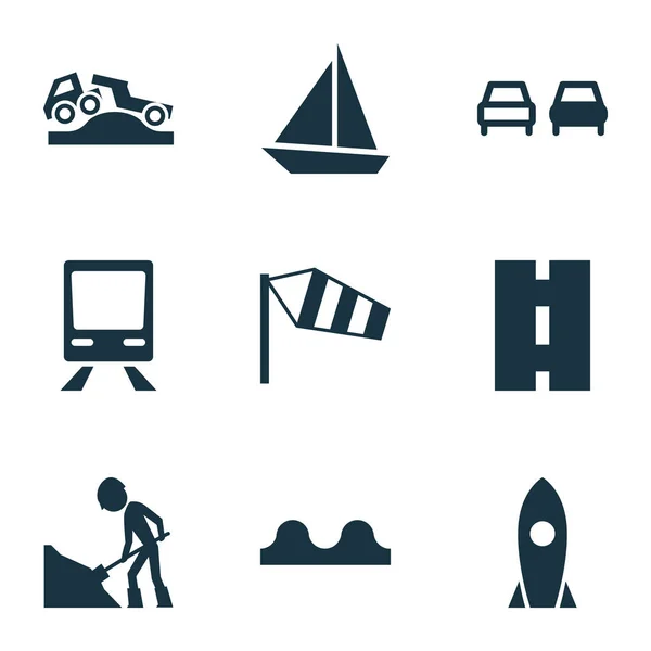 Shipment icons set with train, road, no overtaking and other spaceship elements. Isolated  illustration shipment icons.