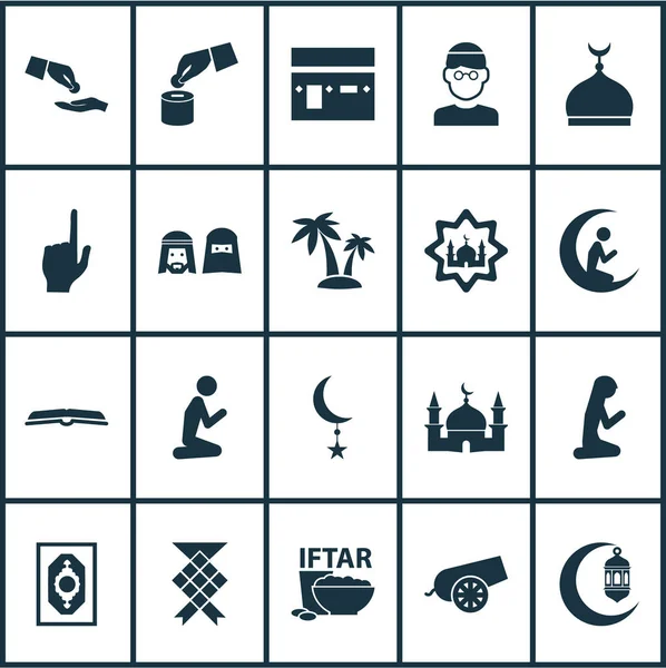 Ramadan icons set with mushaf, crescent, bomb and other mecca elements. Isolated  illustration ramadan icons. — Stock Photo, Image