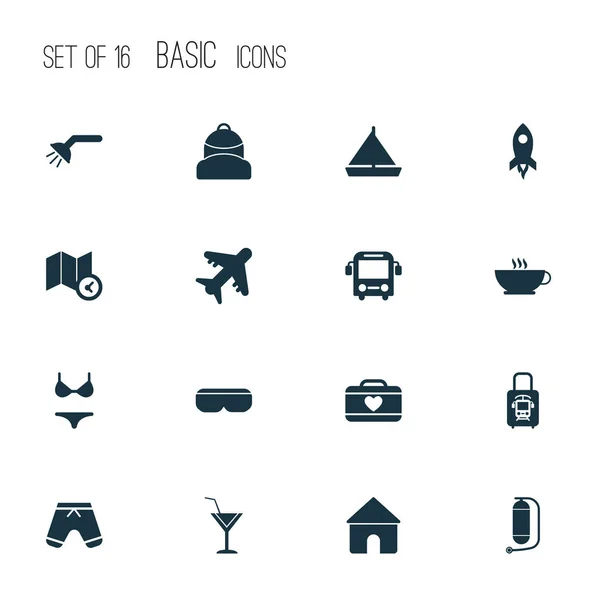 stock image Journey icons set with rocket, oxygen cylinder, backpack and other bathroom elements. Isolated  illustration journey icons.