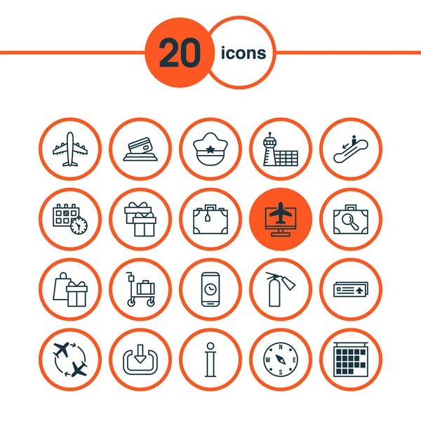 Transportation icons set with luggage trolley, sprinkler, cop cap and other internet ticket elements. Isolated  illustration transportation icons.