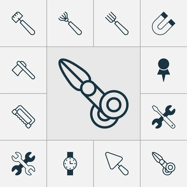 Tools icons set with destination, wrench, rake and other putty elements. Isolated vector illustration tools icons. — Wektor stockowy