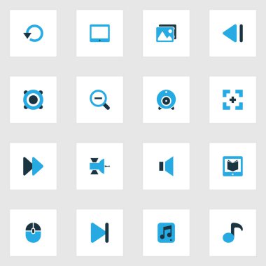 Medya Icons set ile tam ekran, multimedya, tablet ve diğer hedef öğeleri renkli. İzole vektör çizim medya simgeler.
