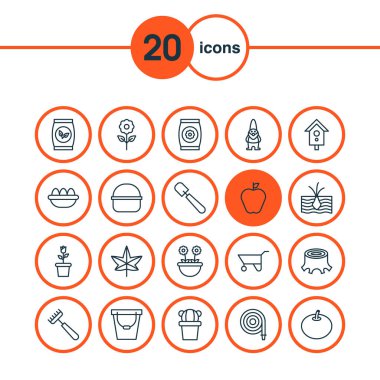 Bahçe simgeler kaktüs, domates, sepet ve diğer komisyon öğeleri ile ayarlayın. İzole vektör çizim Bahçe simgeler.