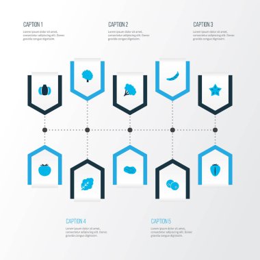 Gıda simgeler kümesi brokoli, patates, starfruit ve diğer kornişon öğeleri ile renkli. İzole illüstrasyon gıda simgeler.
