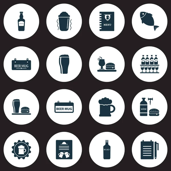 Iconos de alcohol establecidos con taberna, grabar un pedido, menú de bar y otros elementos de tiro. Iconos aislados de alcohol ilustración . —  Fotos de Stock