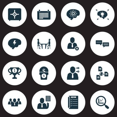 İş simgeleri ile Ayarla alt, araştırma, 5 yıldızlı bir daha gözden geçirme ve diğer kasa öğeleri kaldırın. İzole vektör illüstrasyon iş simgeleri.