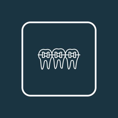 Diş teli simgesi sembolü. Moda tarzında birinci kalite izole dişçilik ögesi.