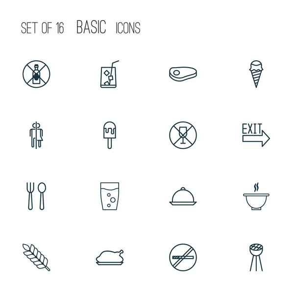 카페 아이콘 쇠고기, 아이스크림, 흡연 금지와 다른 그릇 요소 설정 합니다. 격리 된 벡터 일러스트 레이 션 카페 아이콘. — 스톡 벡터