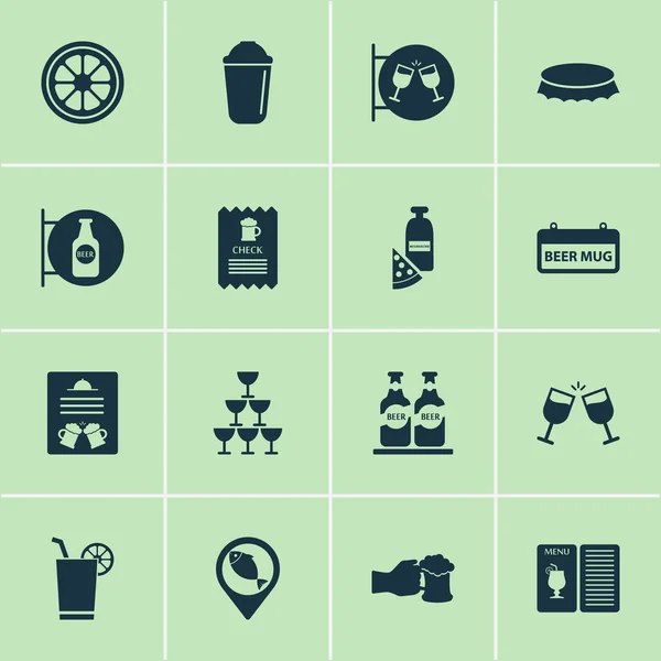 Drick ikoner set med check, nattklubb, meny och andra öl element. Isolerade illustration drink ikoner. — Stockfoto