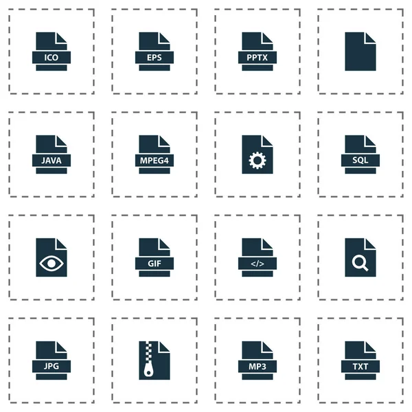 Dateisymbole mit Organize-, Code-, Doc- und anderen eps-Elementen. Icons zur Illustration. — Stockfoto