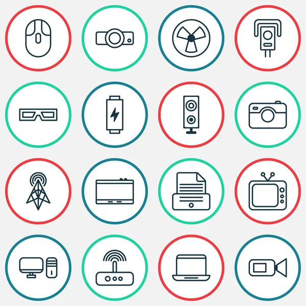 Geräte-Icons mit Akku, Fotografie, Tablet und anderen Brillen-Elementen. isolierte Illustration Gerät Symbole. — Stockfoto