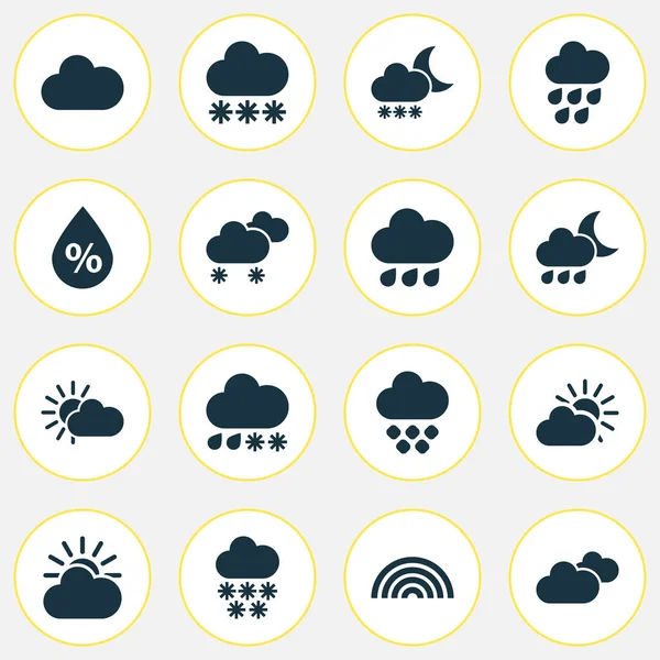 Iconos meteorológicos establecidos con lluvia, luz solar, nieve y otros elementos de la gota de lluvia. Iconos de tiempo de ilustración aislada . —  Fotos de Stock