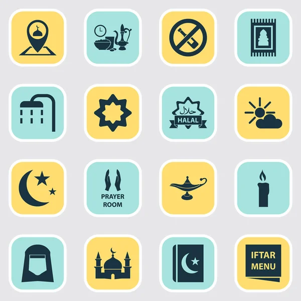 Náboženství ikony nastavit místo, ropy, šál a dalších žádný alkohol prvky. Izolované ilustrace náboženství ikony. — Stock fotografie