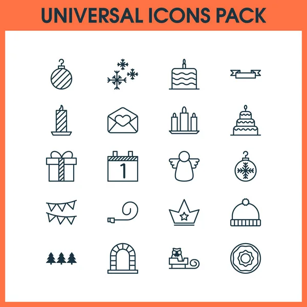 Holiday icons set with cake, candle, bunting knitted cap elements. Isolated  illustration holiday icons.